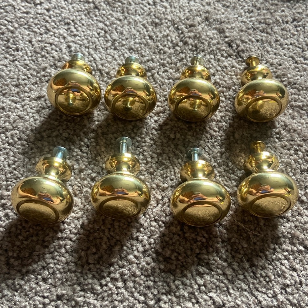 8 Shiny Gold Round Heavy Metal Drawer Door Knobs / Pulls 1 3/16” Diameter